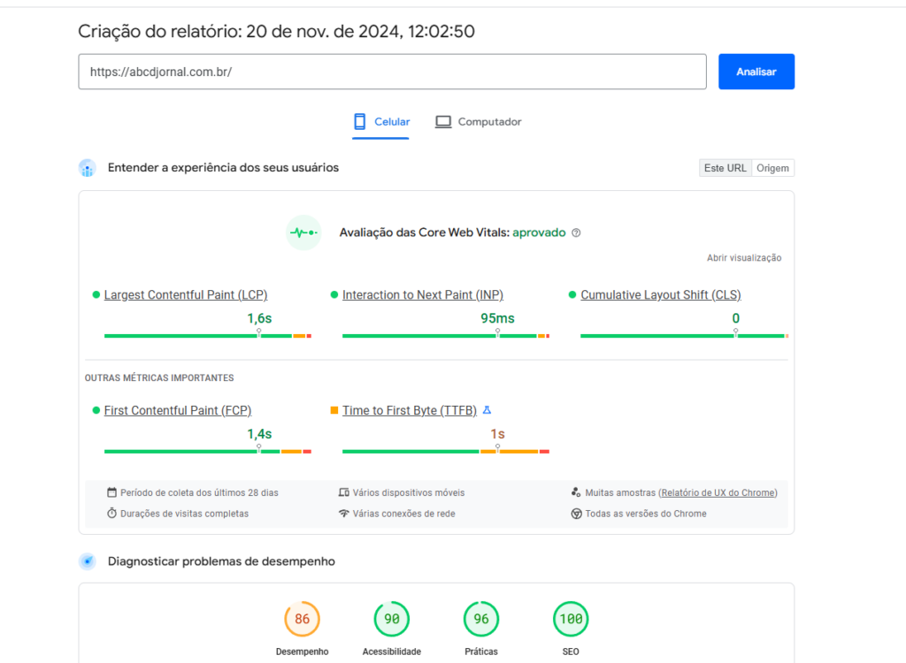 pagespeed analise otimização wordpress